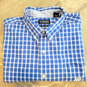 Mens Chaps Plaid Easy Care Button Down Short Sleeve Shirt